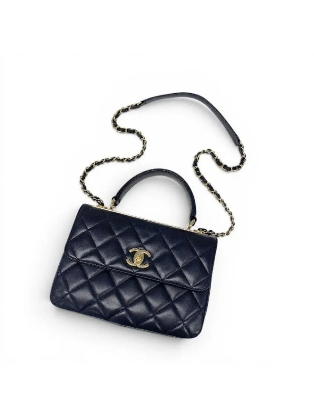 Chanel Trendy CC Shoulder Bag Navy Gold CC Logo Turnlock Chain 2-Way